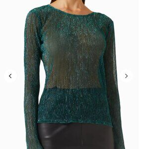MINKPINK NWT Green Sheer Long Sleeve Shirt Blouse Metallic Shimmer Astrid Top
